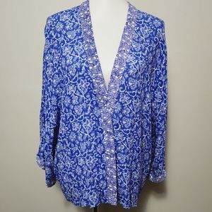 Laura Scott blue floral open front kimono size lp